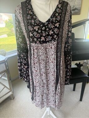 Boho Western  lace detail floral cottage core  bell sleeves romantic dress